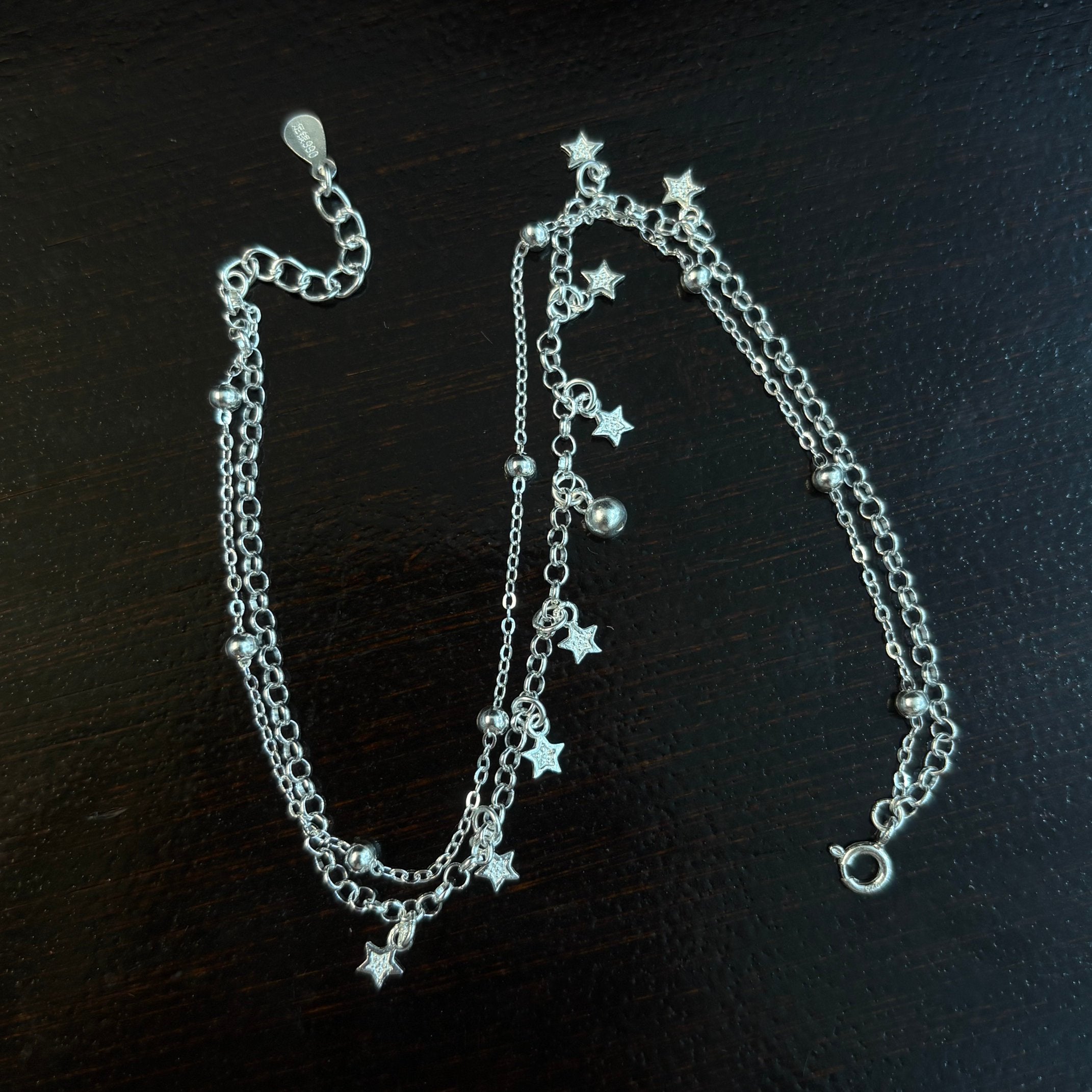 1pc 999 Argent Sterling Double-Layer Star & Perle Anklet