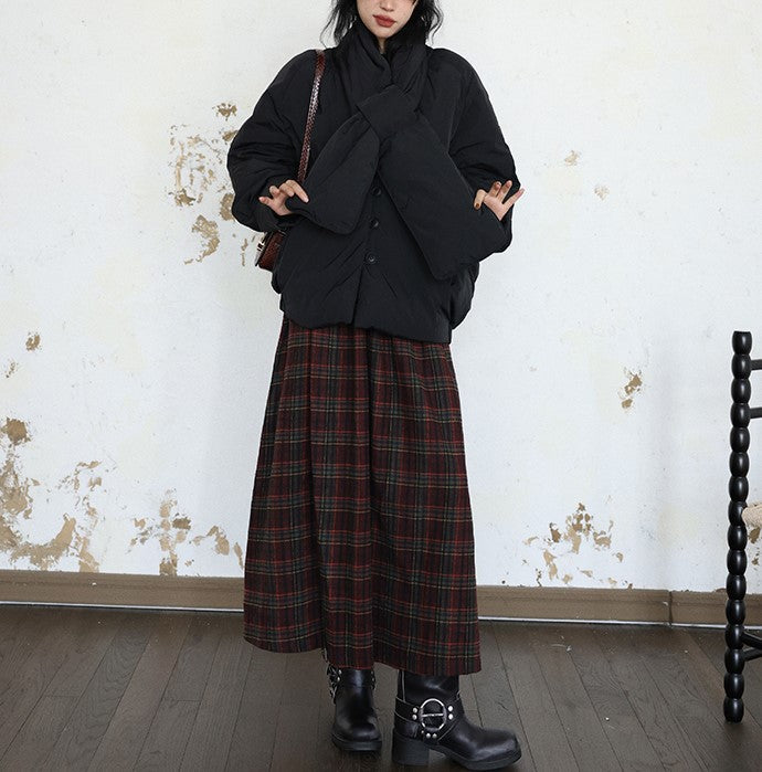 Jupe de parapente casuale en plaid rouge foncé pour femmes