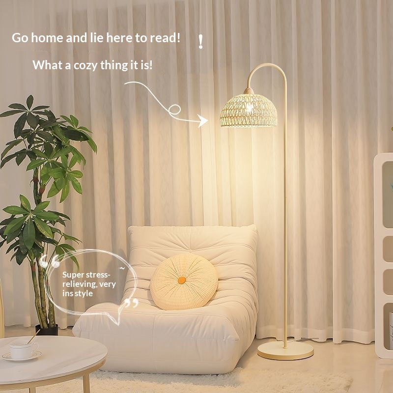 Wicker Floor Lamp for Living Room by the Sofa