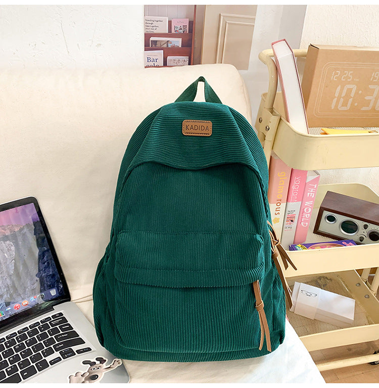 Sac à dos Corduroy de style Harajuku pour les cours de collège