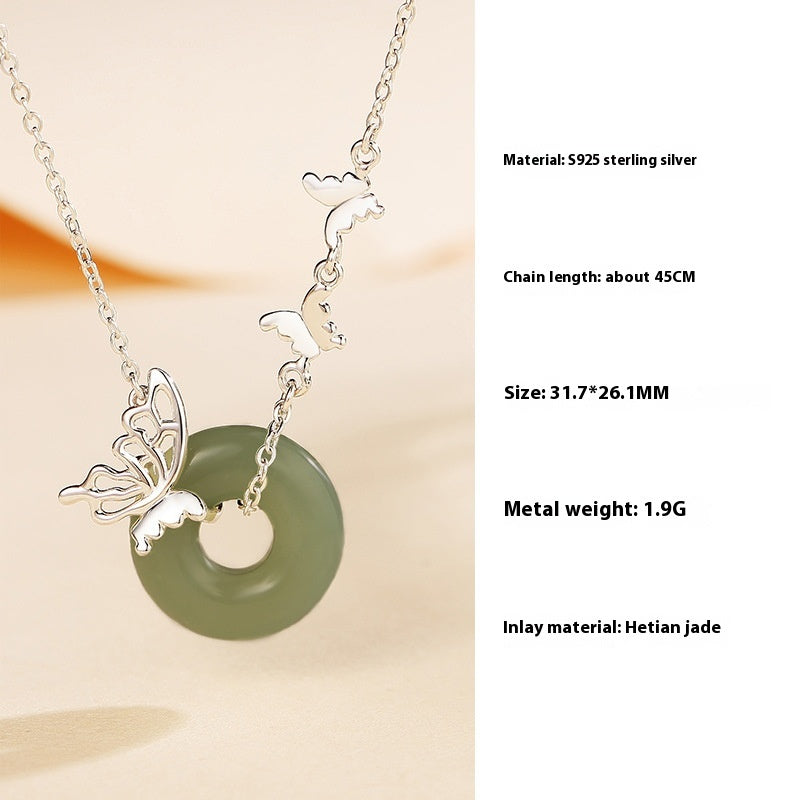 Bracelet de jade papillon argent sterling