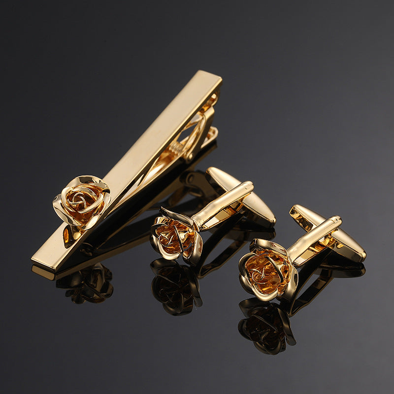 Or et argent noir cristal Rose motif émanel lot fleur Clip Clip Cuff Buckle Set