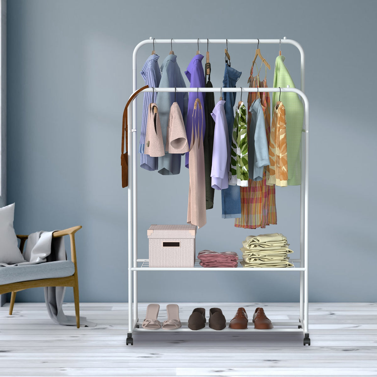 1Pc Vêtements pendaison Rack Vêtements pendaison Rail Oreiller Chaussures Affichage Organisateur Stand Rolling