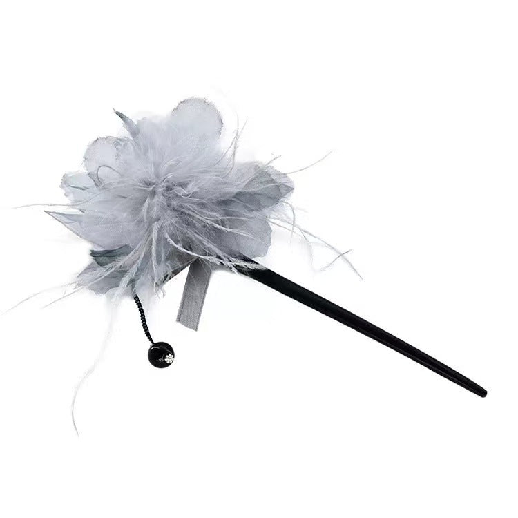 Mesh Flower and Feather Hair Stick pour les femmes style ancien ornementation de cheveux
