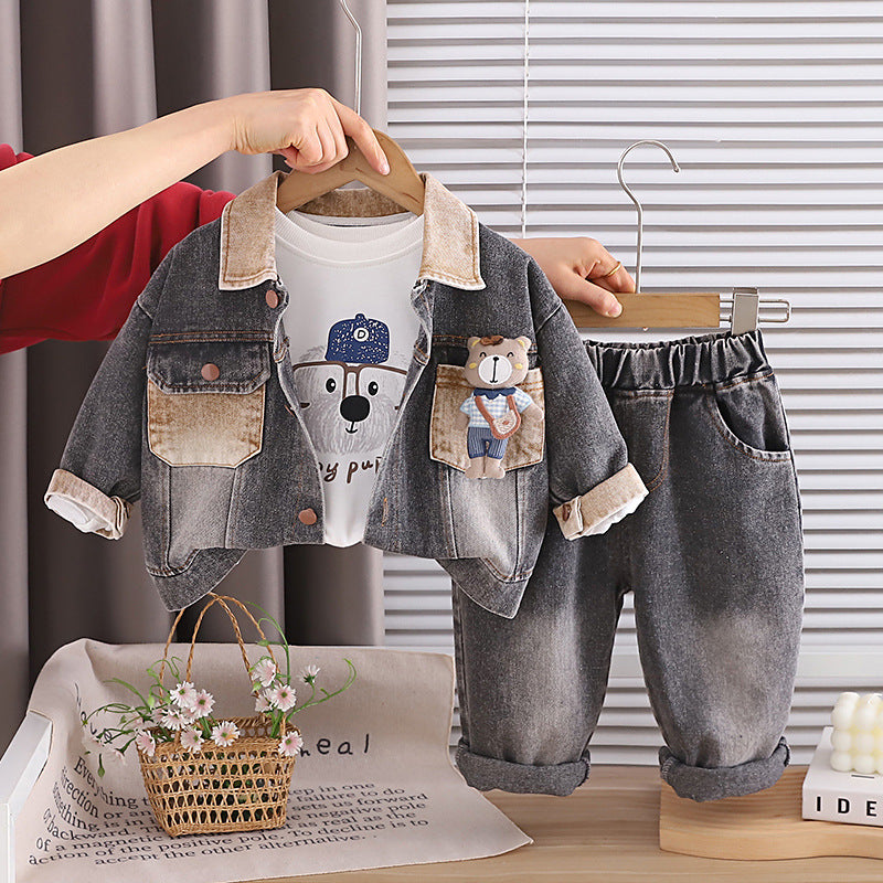 Ensemble de trois pièces en denim élégant à manches longues pour garçon
