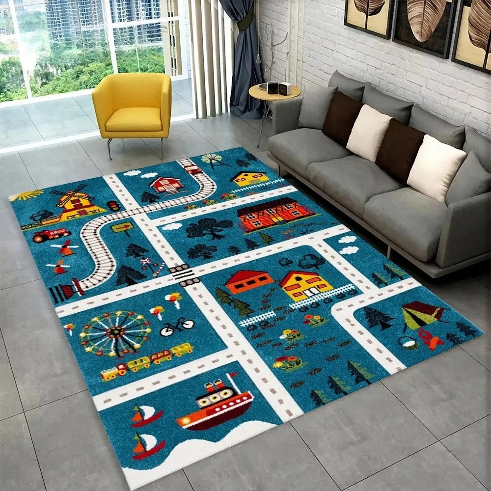 Fun Racing Track Flannel Floor Mat Non-Slip Home Décor Rug pour les enfants chambres et aires de jeux