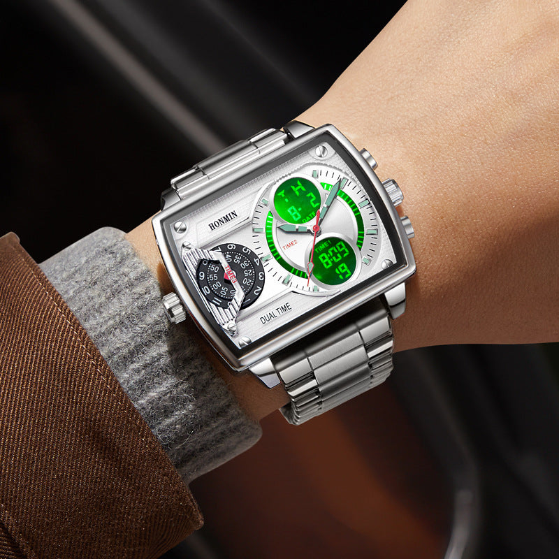 Montre sport à double affichage à trois zones lumineuses résistant à l'eau