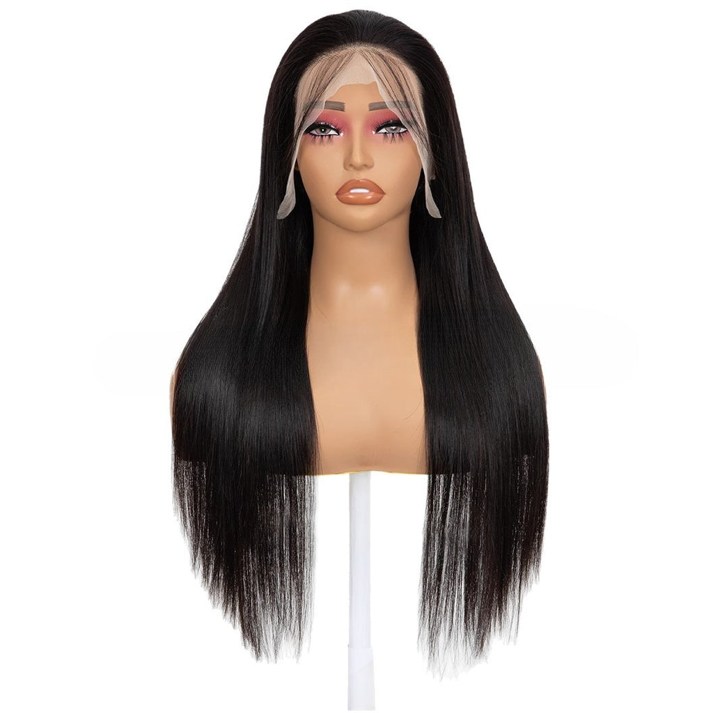 Perruques à tête pleine de dentelle à double trame longue droite Extensions de cheveux synthétiques
