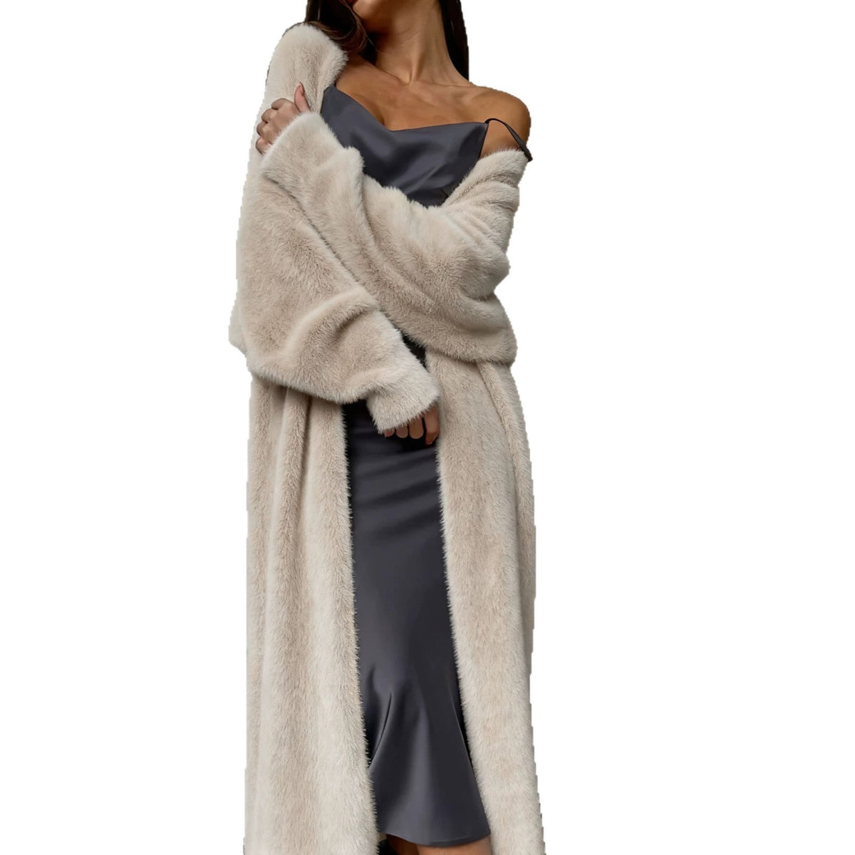 Faux femmes Mink Fur Long Knit Cardigan
