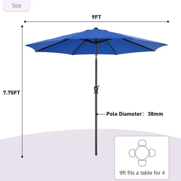 Parapluie extérieur de patio 9FT Table en polyester Tissu en fer Canopy Cadre 8 côtes UV Prote
