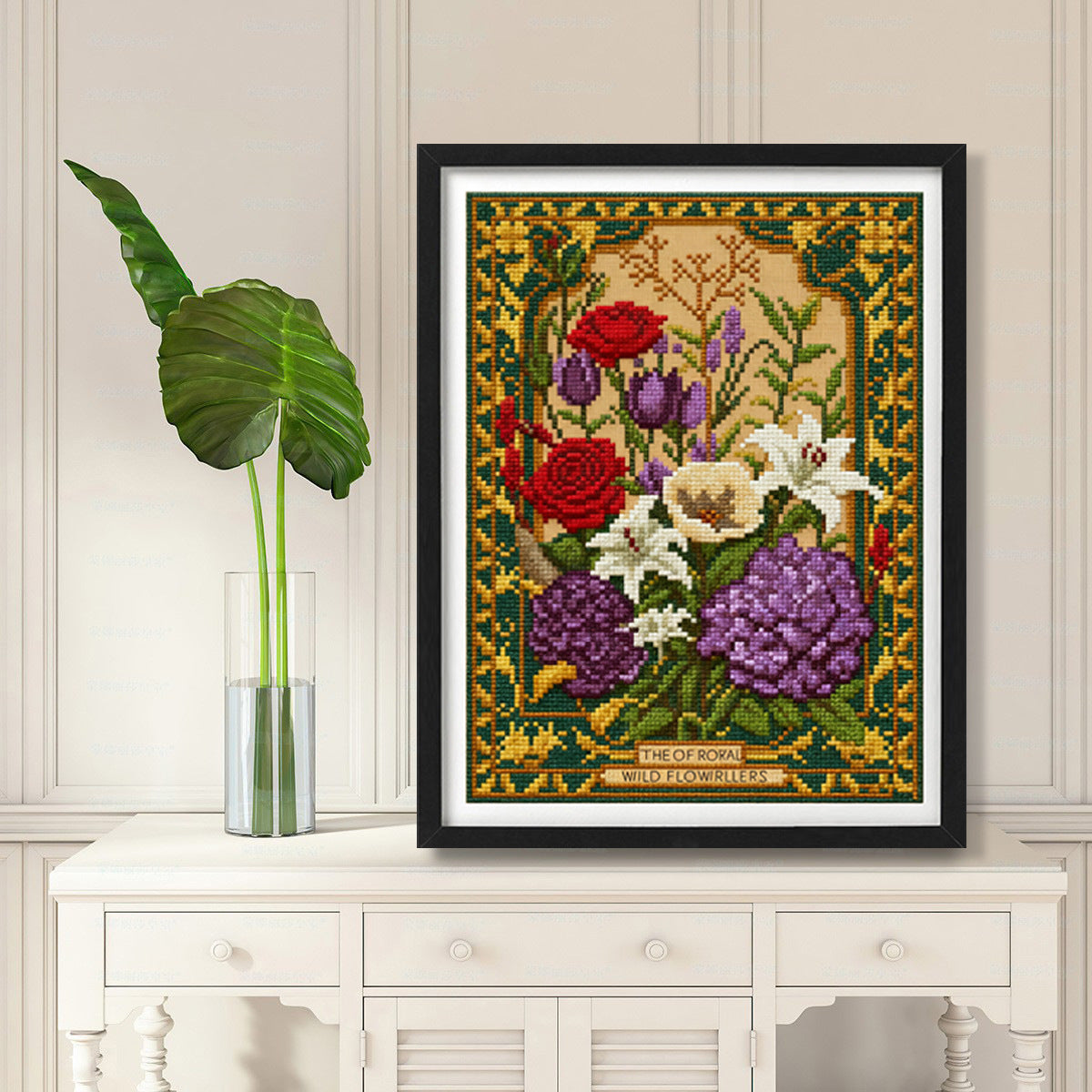 Retro-style Floral et plante entièrement broderie Salon Peinture décorative
