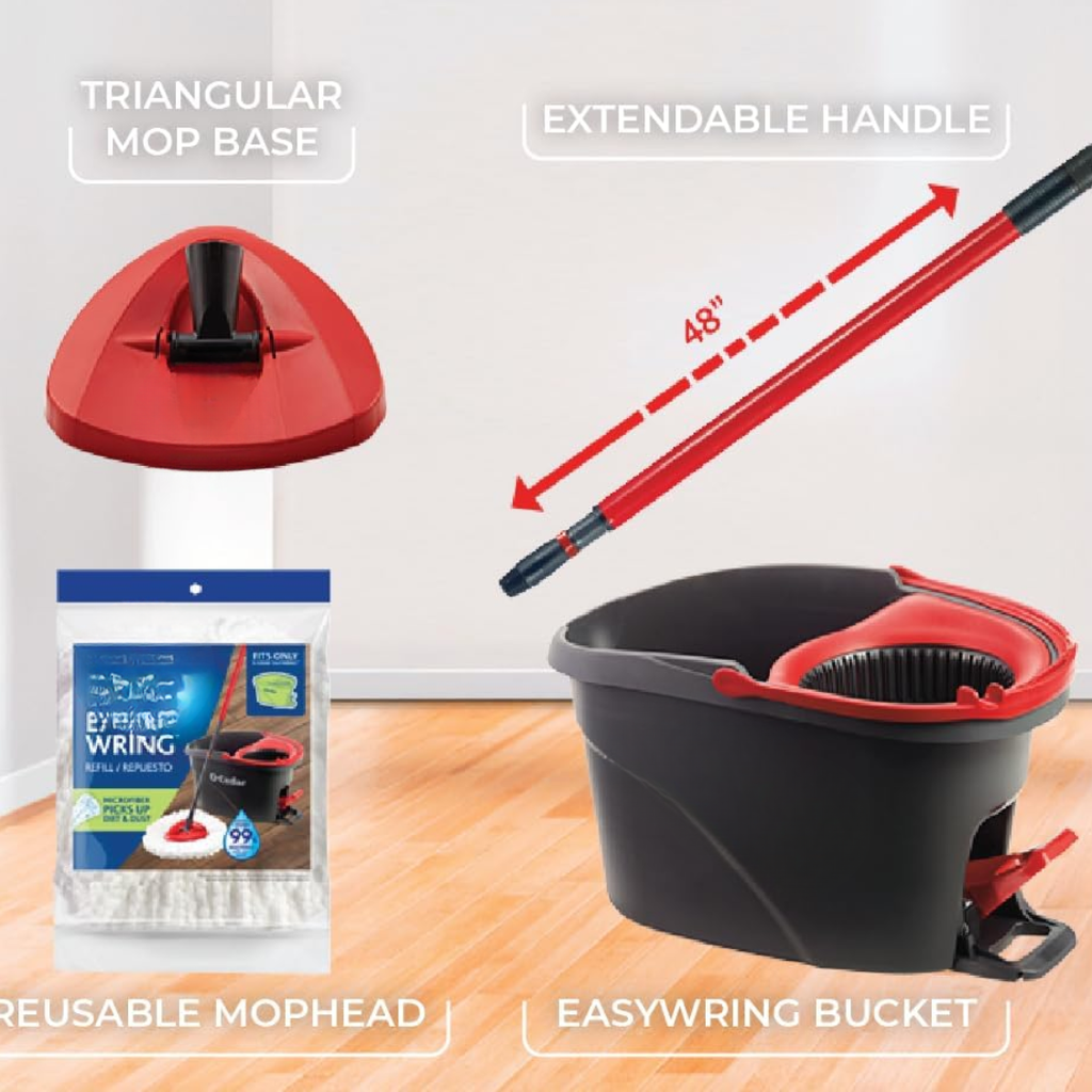 EasyWring Microfibre Spin Mop Système de nettoyage de plancher de seau Rouge Gris Standard