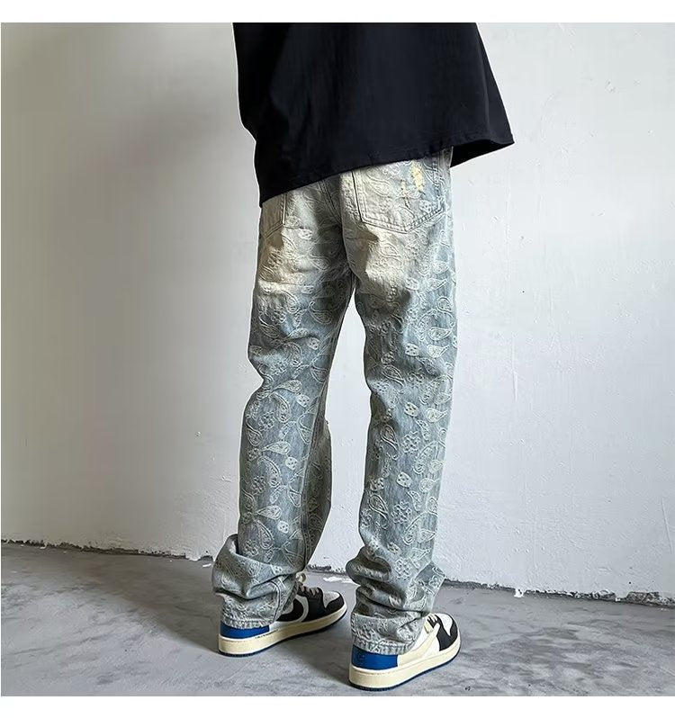 Hommes American Style Détresse Denim Jeans Lavés et Vintage Style vieilli