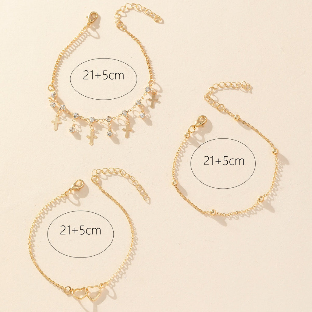 De style bohème Croix et double coeur Multi-couche Anklet