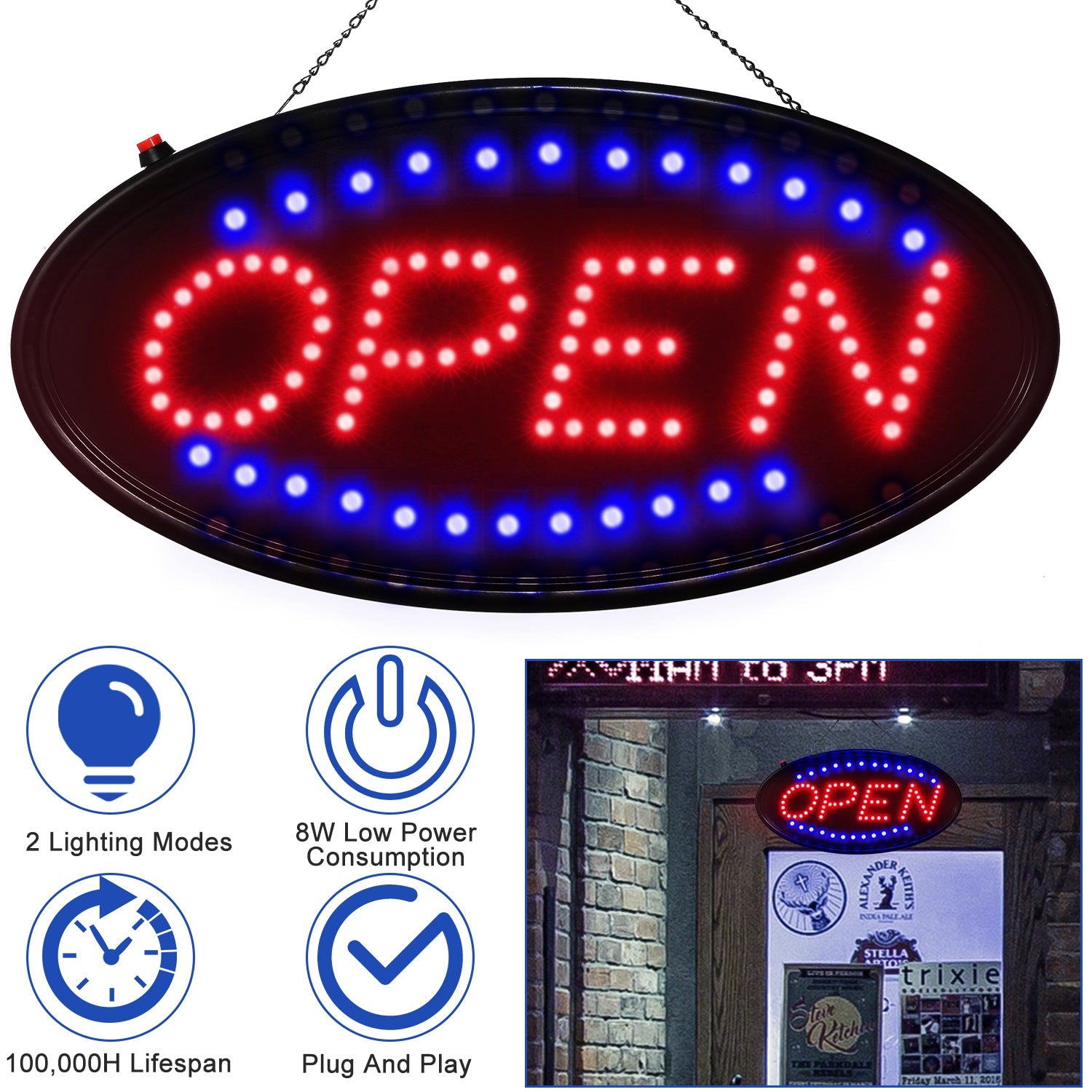 Signalisation LED commerciale de néon - 18 X 8.5 pouces Super bright Advertising Store Sign