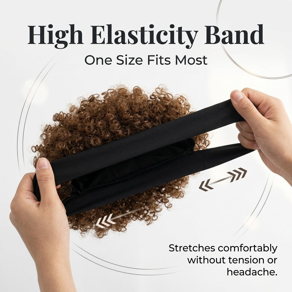 Cheveux humains, perruque courte brune, sans colle nécessaire, fluffy et curly, spécialement conçu F