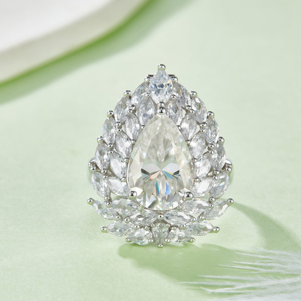 S925 Argent Sterling 4ct Poire Moissanite Anneau