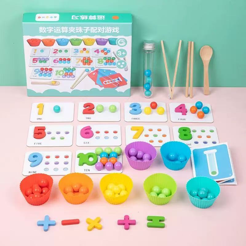 Montessori Apprentissage précoce Jeu de mathématiques Educationnel Perle-picking Set pour la reconnaissance de nombre et
