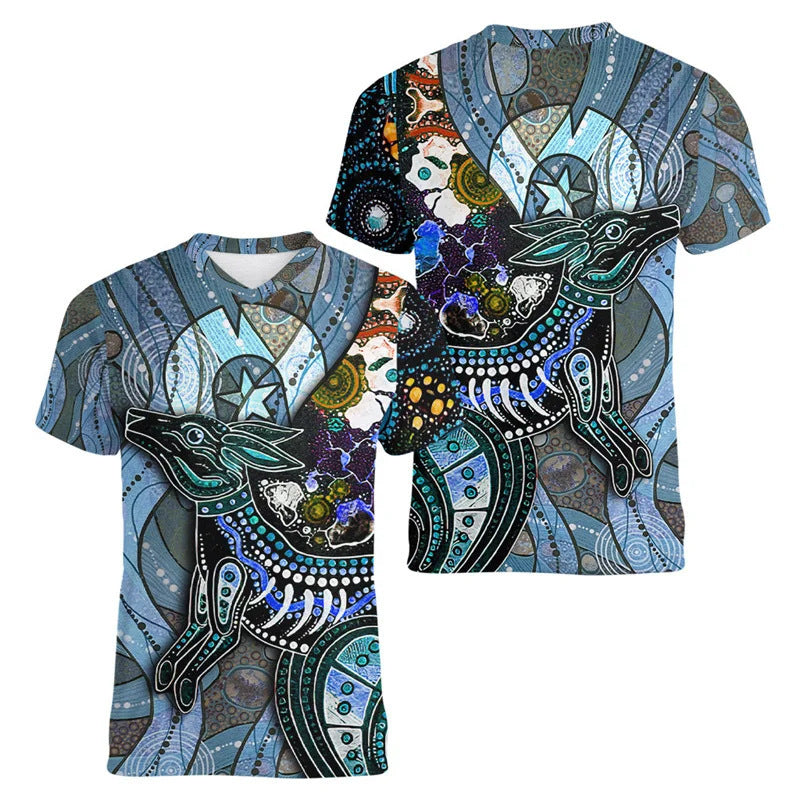 Modèle Kangaroo australien T-shirt pour enfants Imprimé Animal Pattern Sports Col V Court-