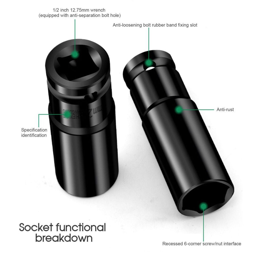 Set de sockets à impact profond de 20PCS 12'' 8-32mm pour garage métrique