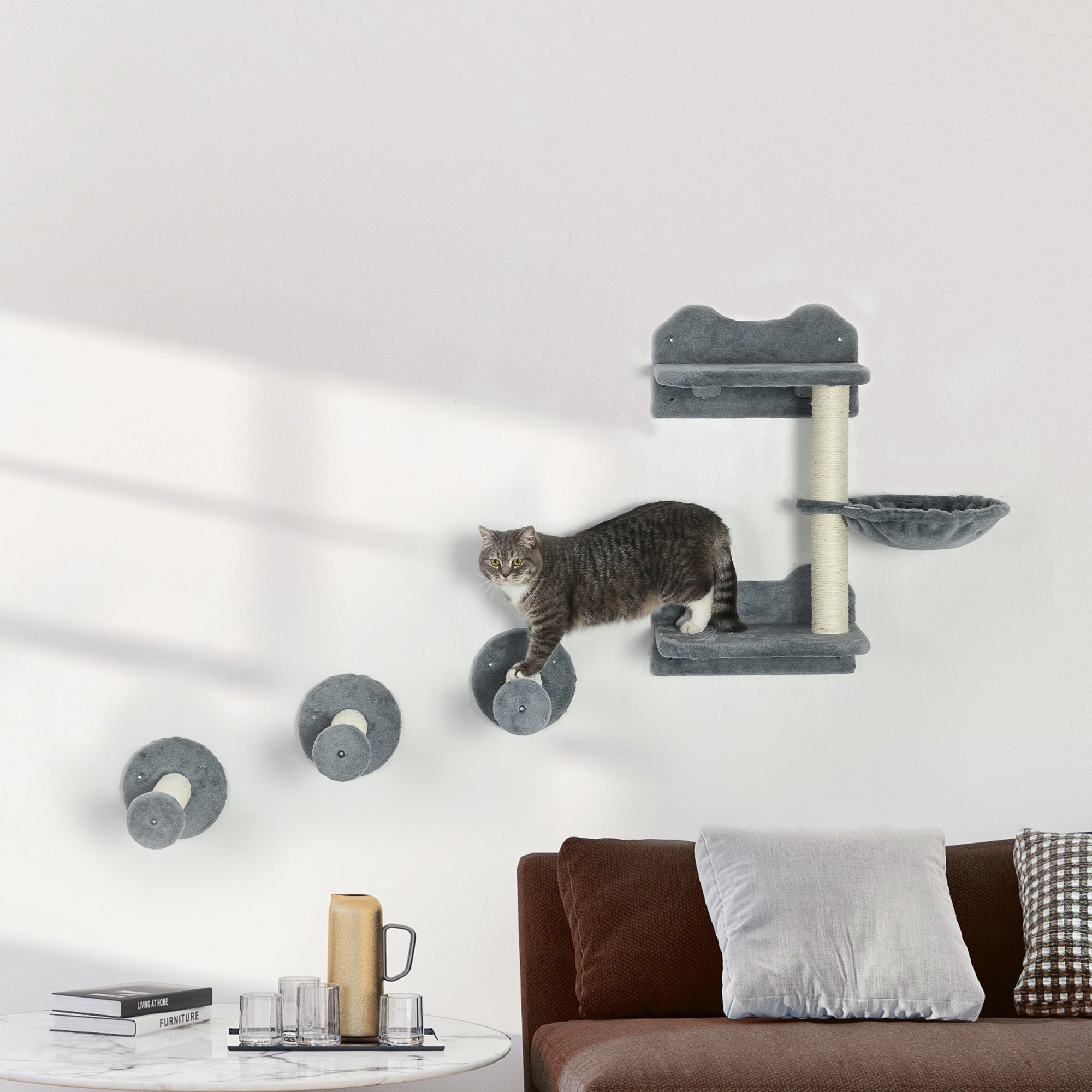 Étagère pour chats de 4 pièces avec poste à gratter
