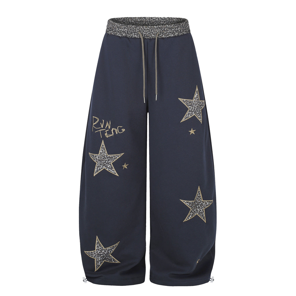 Retro Leopard Imprimer Star Patch Broded Sweatpants Pour les femmes