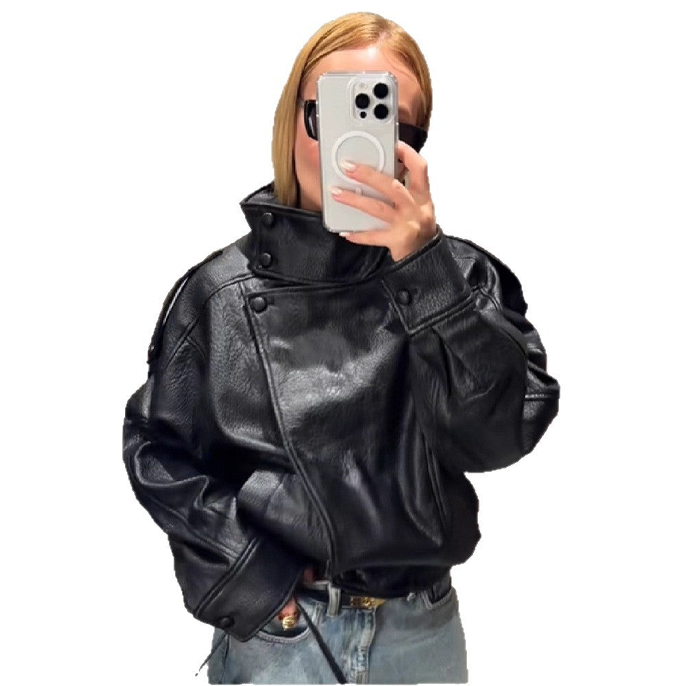 Veste en cuir retro biker-Style avec support de collier
