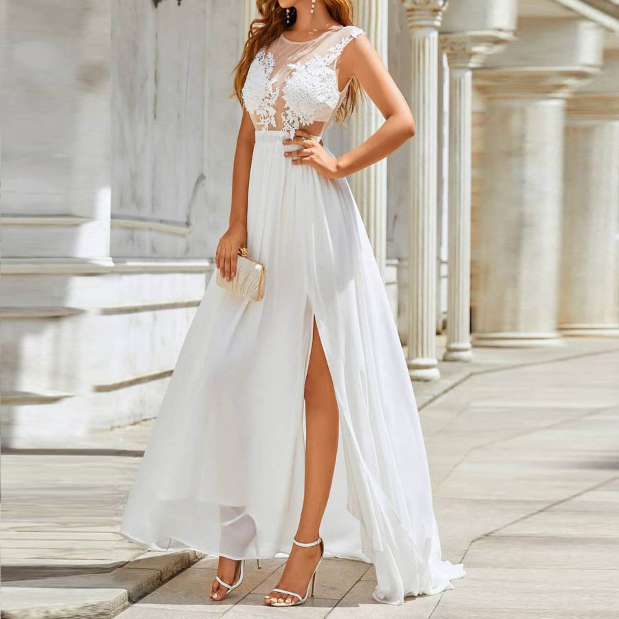 Mousseline Dentelle Trailing Mariage Grande robe à balançoire