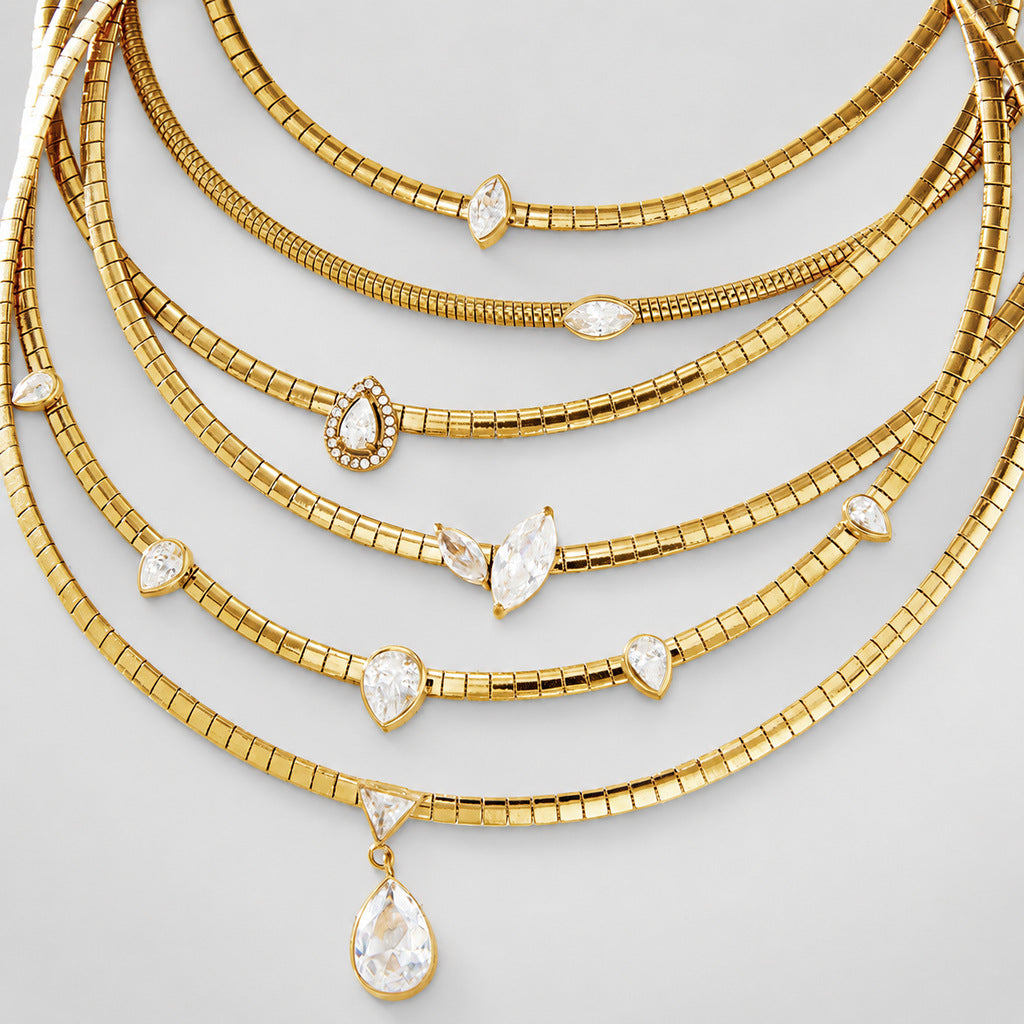 Collier en acier inoxydable à ressort étroit Zircon Snake Bone