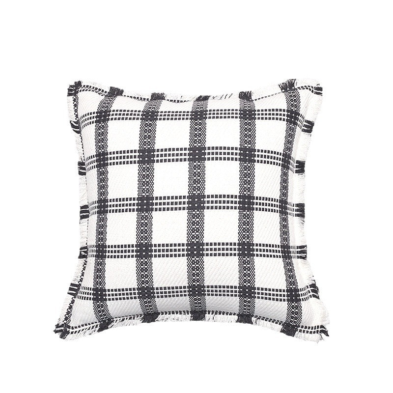 Couvercle d'oreiller à grille en polyester-cotton de style Chanel avec garniture en tassel