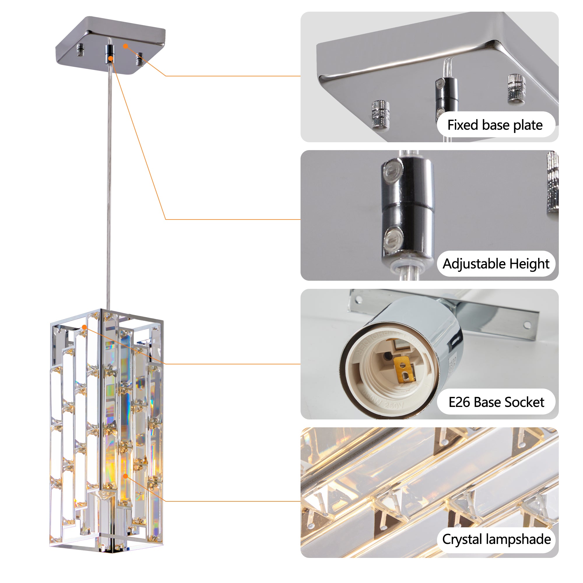 Lampe pendentif en cristal moderne de 4" - 3 paquets