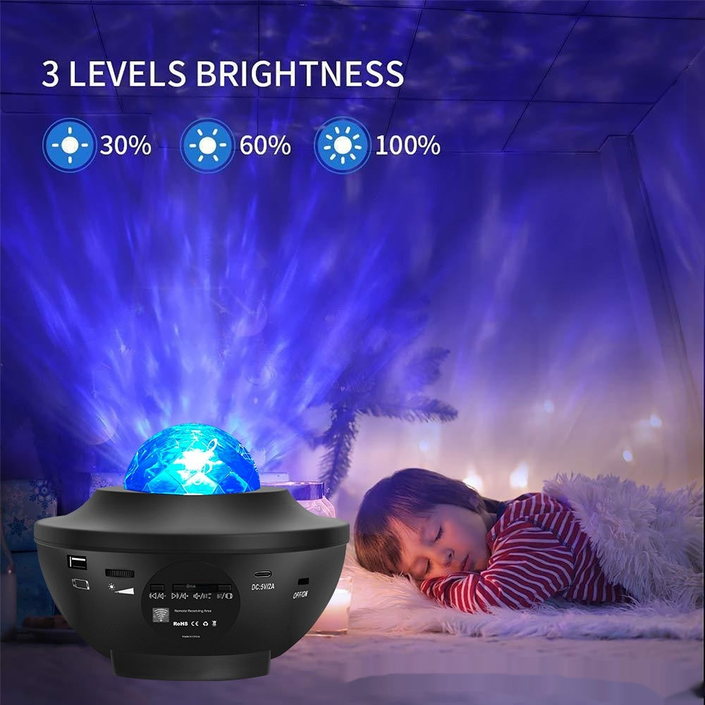 Petit Bol Starry Sky Projection Lampe USB Bluetooth Musique Rotation eau Ripple laser Atmo