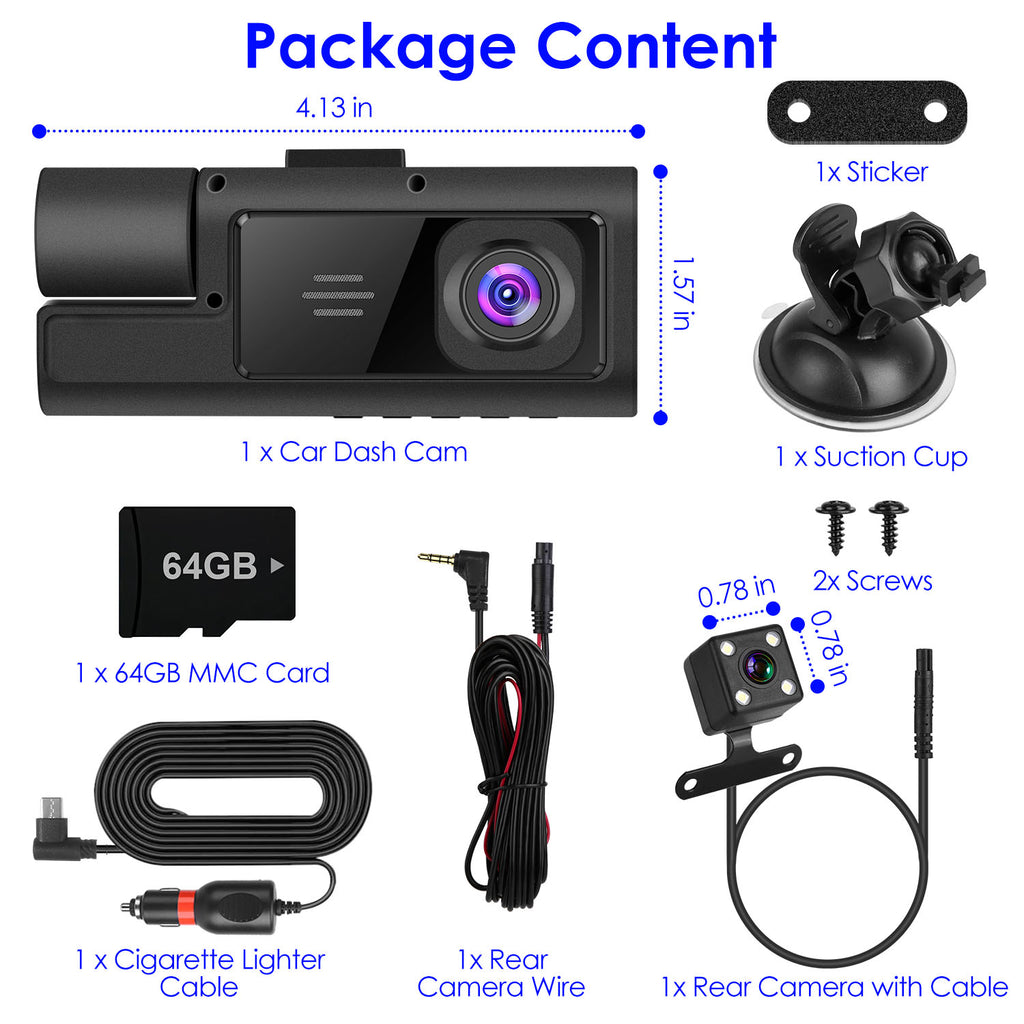 1Pc WiFi FHD 1080P voiture Dash Cam 3 canaux arrière avant caméra de Dash intérieur avec boucle Recordi