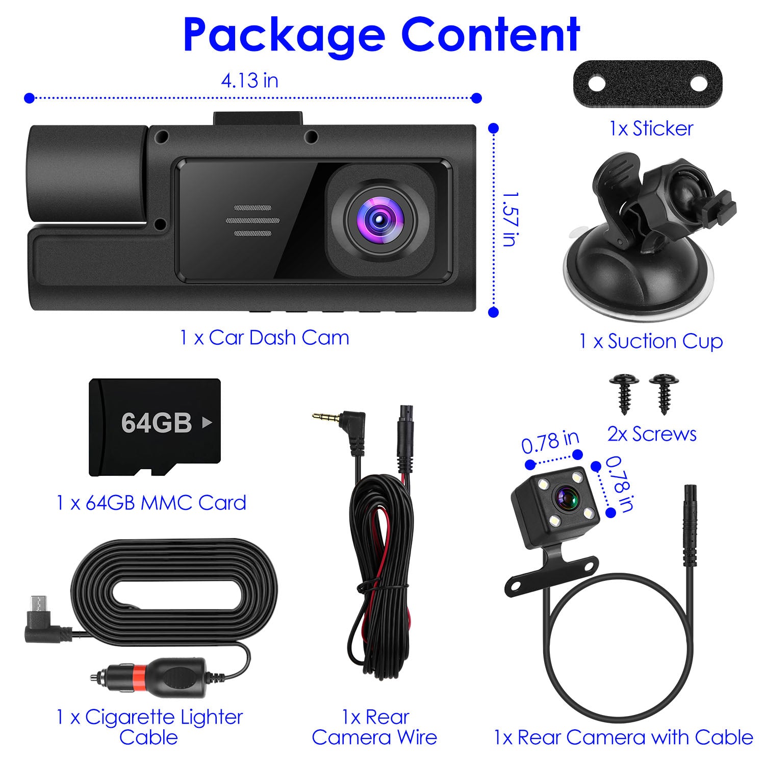 1Pc WiFi FHD 1080P voiture Dash Cam 3 canaux arrière avant caméra de Dash intérieur avec boucle Recordi