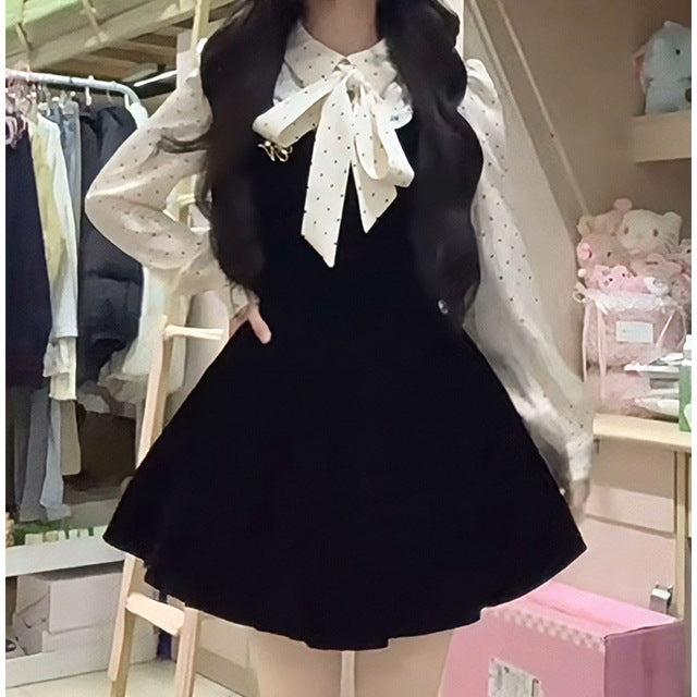 Robe de velours noir Femmes Puff Jupe