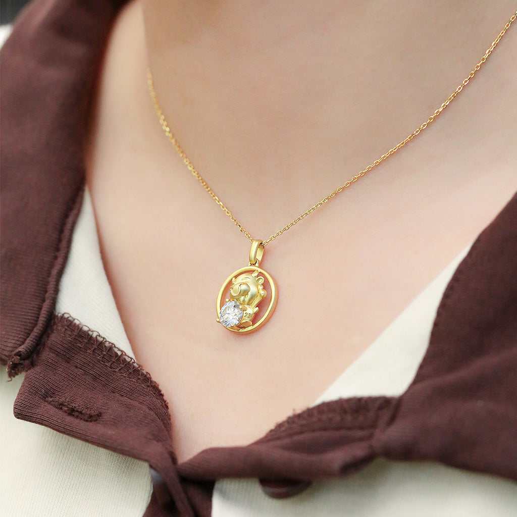 S925 Argent Sterling plaqué or 1ct D Couleur VVS1 Moissanite Collier Ox 4.8g Zodi chinois