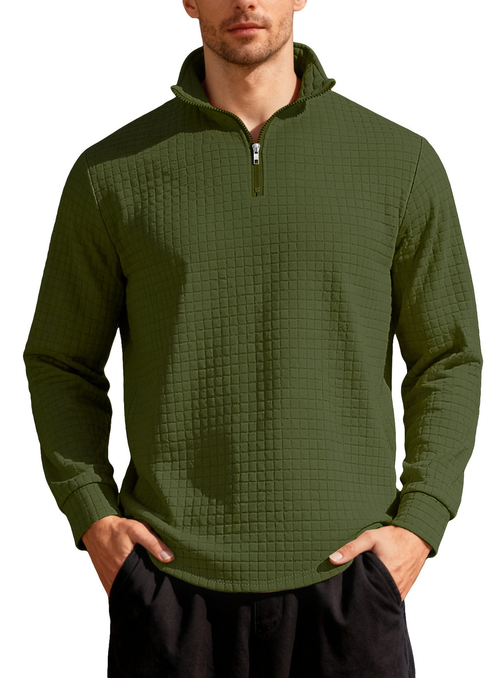 Homme d'affaires casual Loose-fit Jacquard Col d'équipage demi-zip Hoodie avec petite patte carrée