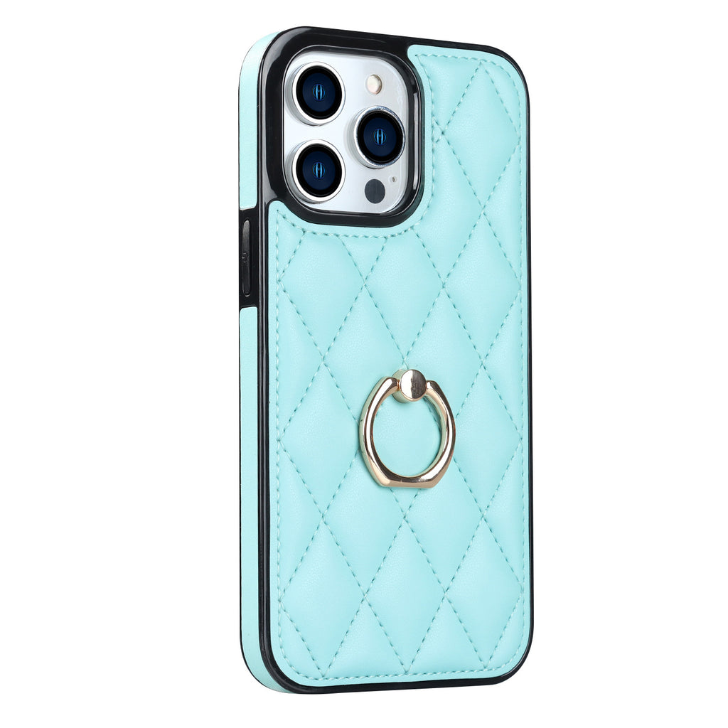 Boîtier de téléphone Ring Diamond Bracket Etui de téléphone en cuir Résistant aux chutes pour femmes