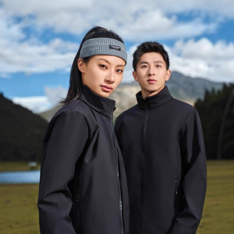 Couples' Solid Color Stand-collar Softshell Jacket
