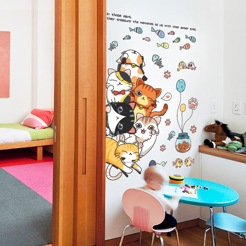 Cat Jiaraohan Chambre pour enfants Chambre à coucher Sticker de porte décoratif