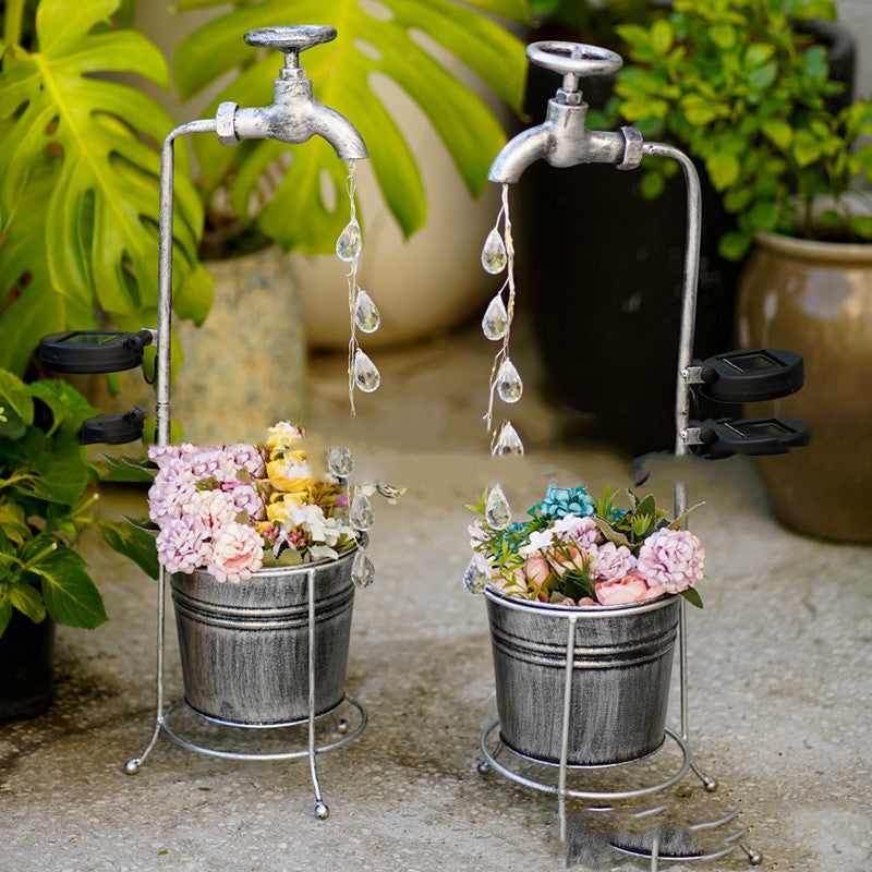 Amazon Solar Iron Water Drop Outdoor Landscape Garden Lamp Faucet Decorative Iron