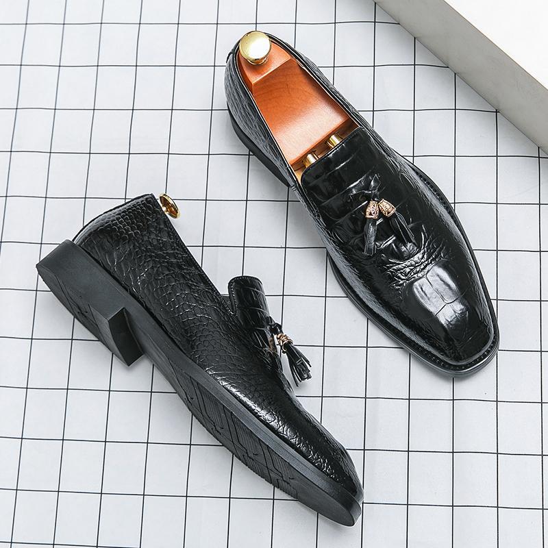 Hommes modèle coréen Crocodile-pattern Embossed Tassel Chaussures en cuir