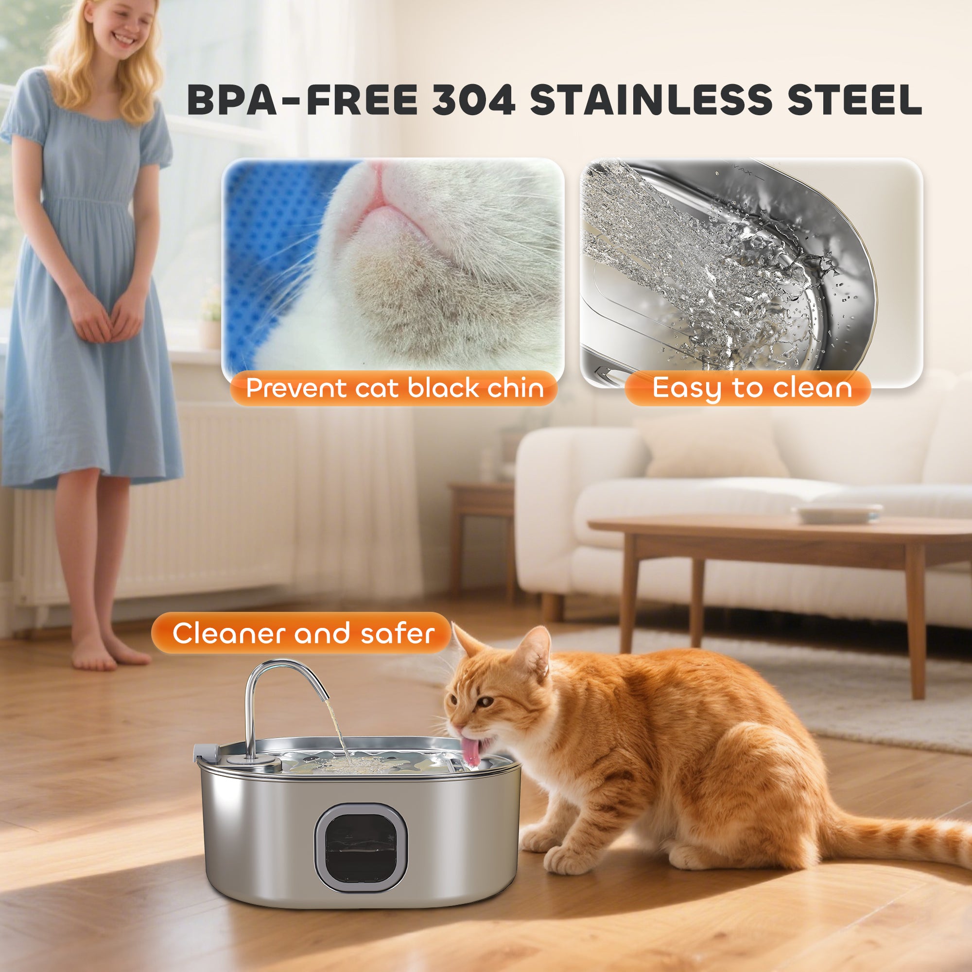 246 oz./7L Fontaine d'eau de chat en acier inoxydable avec filtres