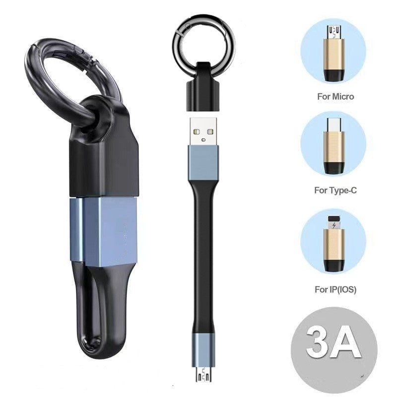 Câble de données à chaîne clé Courte ligne de charge rapide portable