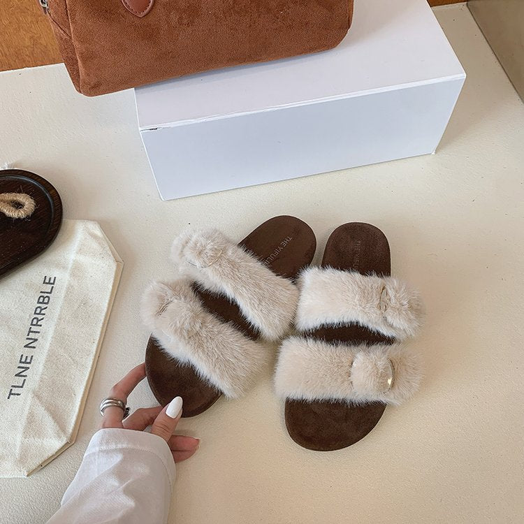 Style chaud Furry Double boucle diapositives pour les femmes