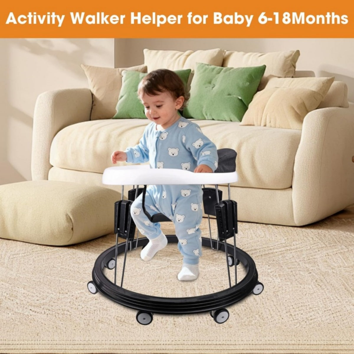 Portable Baby Walker Activité Toddler Première étape Poussez le long de la promenade Bouncer pliant