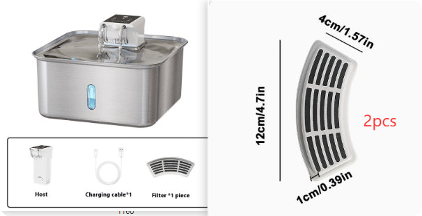 Fontaine d'eau de chat sans fil en acier inoxydable rechargeable