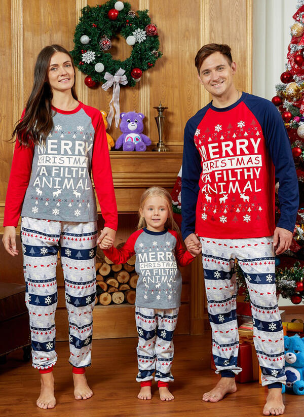 Robe de Noël pour parent-enfant Lettre Imprimer Col rond