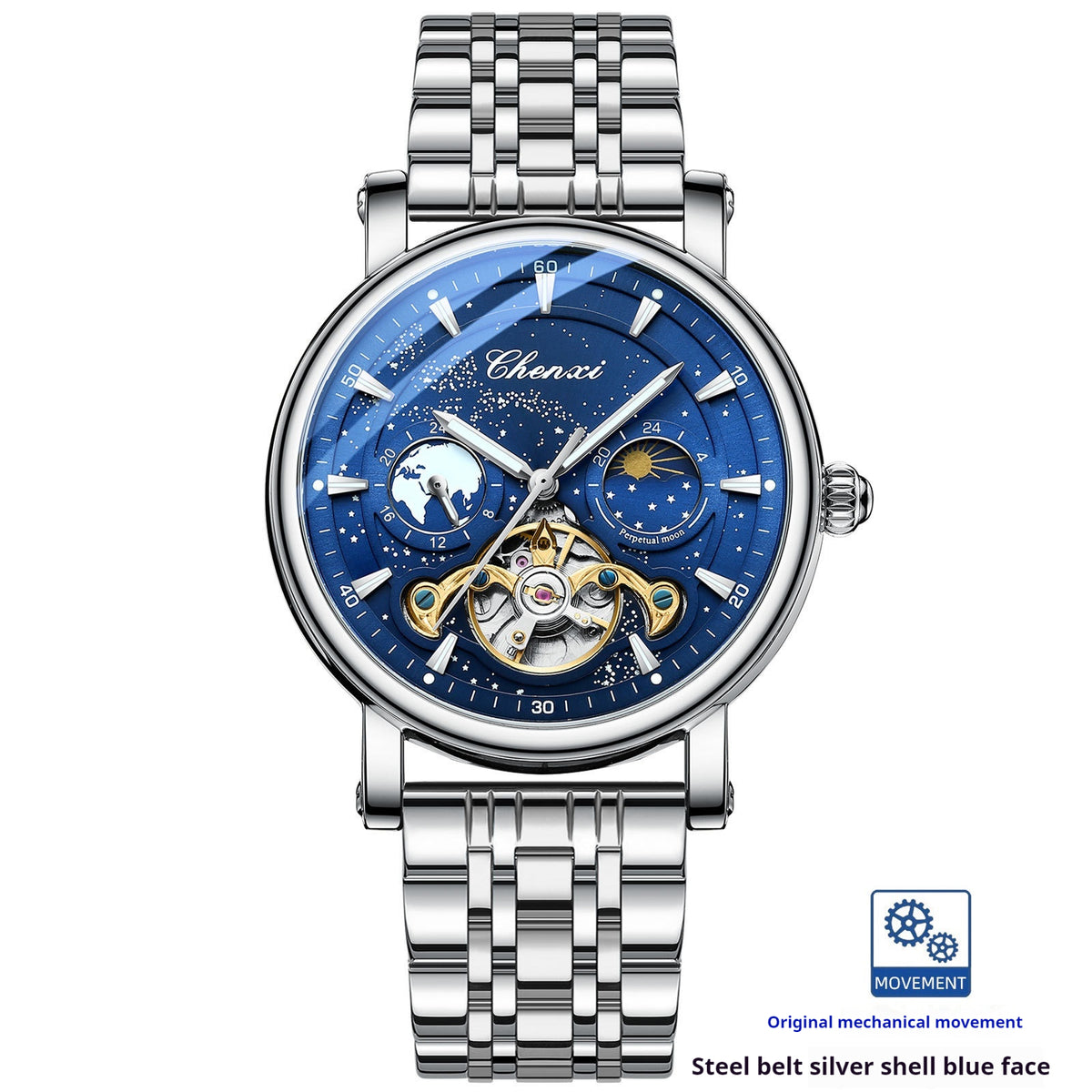 Xinghe Moon Phase Hollow Tourbillon Montre mécanique lumineuse