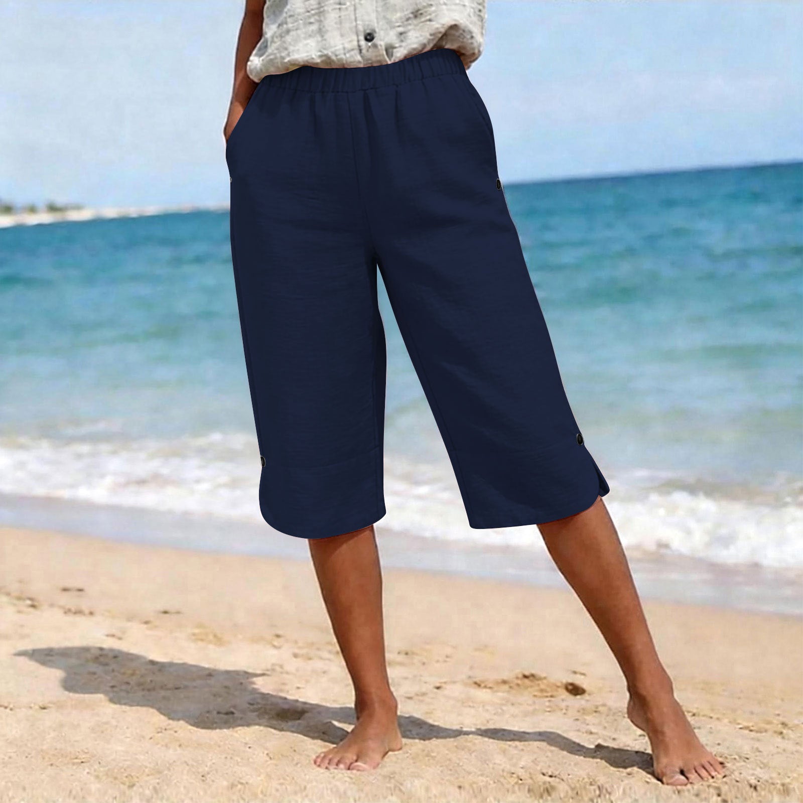 Pantalons casuals élastiqués pour dames Été High-waist